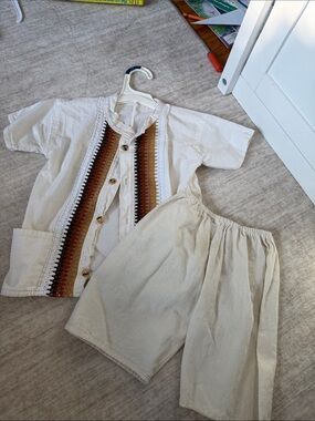 Cream Kids Matching Set with Multicolor Crochet Mexico 5yr